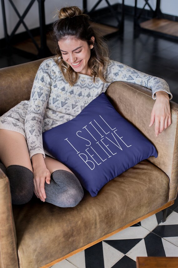 Blue Christmas Pillow Cover Believe Pillow Blue Christmas Decor Minimalist Modern Pillow Word Pillow Coastal Christmas MULTIPLE SIZES Etsy