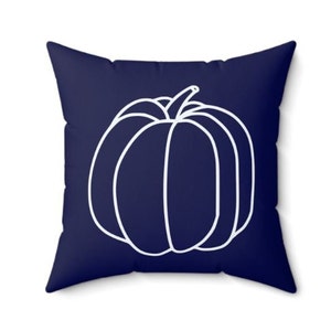 Donkerblauwe Thanksgiving Pompoen Kussensloop, Moderne Kussens, Blauw Herfst Decor, Minimalistische Pompoen