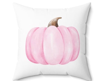 Pink Pumpkin Fall Pillow Cover, Modern Halloween Throw Pillow, Minimalist Watercolor Pumpkin, Thanksgiving Toss Pillow Sham, Boho Pink Decor