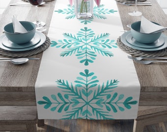 Turquoise Christmas Table Runner,Aqua, Coastal Runner, Winter Table Runner, Teal Table Runner, Modern Table, 2 Sizes, 2 Fabric Options