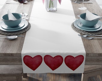 Red Valentine's Day Table Runner, Heart Table Runner, Red Valentine's Decor, Red Table Runner, Heart Tablecloth, 2 Sizes, 2 Fabrics