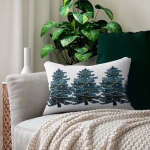 Turquoise Christmas Pillow, Coastal Christmas, Lumbar Pillow, Watercolor Christmas Tree, Holiday Throw Pillow, Modern Living Room Pillow image 4