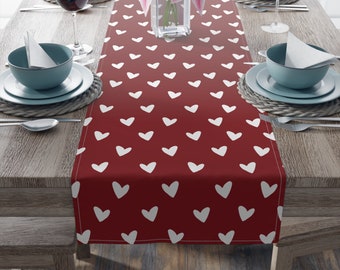 Red Valentine's Day Table Runner, Heart Table Runner, Red Valentine's Decor, Red Table Runner, Heart Tablecloth, 2 Sizes, 2 Fabrics