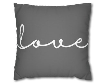 Gray Valentine's Day Pillow Cover, Love Pillow, Coastal Valentine, Coastal Throw Pillow, Modern Toss Pillow, Spring Pillows, MULTIPLE SIZES