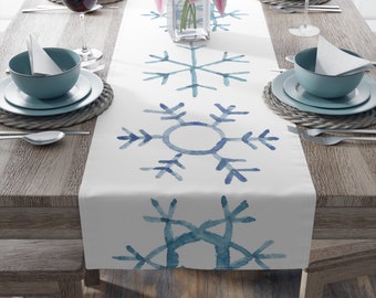 Winter Table Runner, Blue Table Runner, Snowflake Table Runner, Modern Table Runner, Coastal Decor, Minimalist Teal Table Runner, 2 SIZES