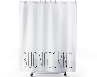 Black White Shower Curtain, Buongiorno, Minimalist Shower Curtain, Black White Bathroom Decor, Modern Bathroom Design