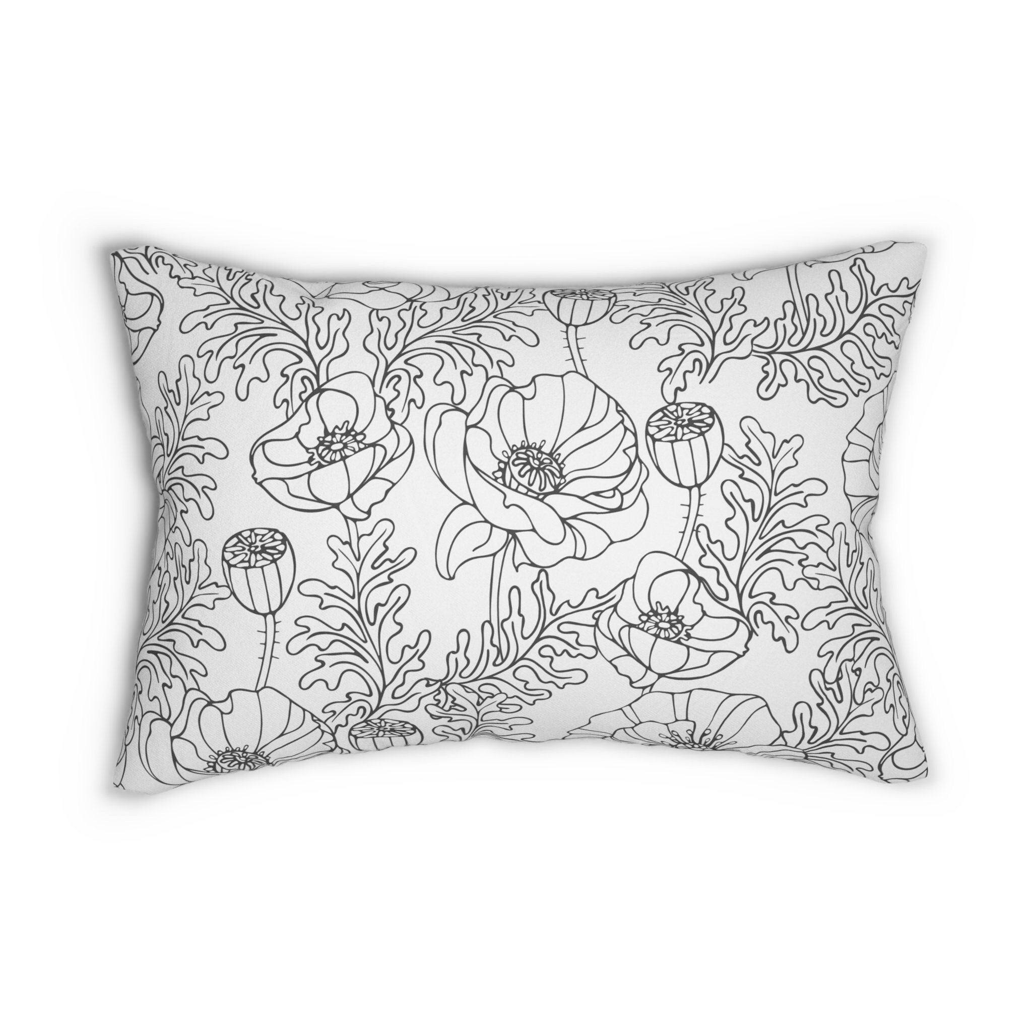 Black White Floral Pillow Coastal Pillow Modern Floral Pillow Lumbar Pillow Greenery Throw Pillow PILLOW COVER