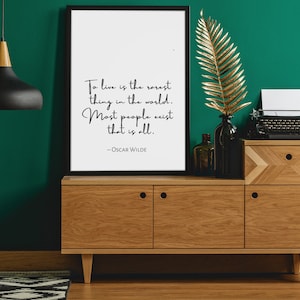Oscar Wilde Quote Art, Minimal Quote Poster, To Live Is The Rarest Thing, Modern Office Art, Inspirational Classroom Poster, MULTIPLE SIZES