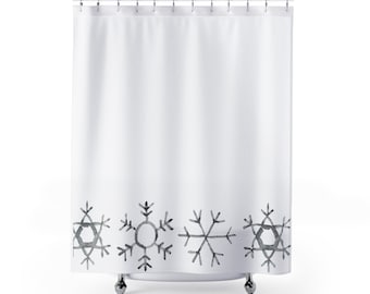 Christmas Shower Curtain, Gray, Snowflake Shower Curtain, Coastal Christmas, Holiday Shower Curtain, Gray Christmas Decor, Winter Shower