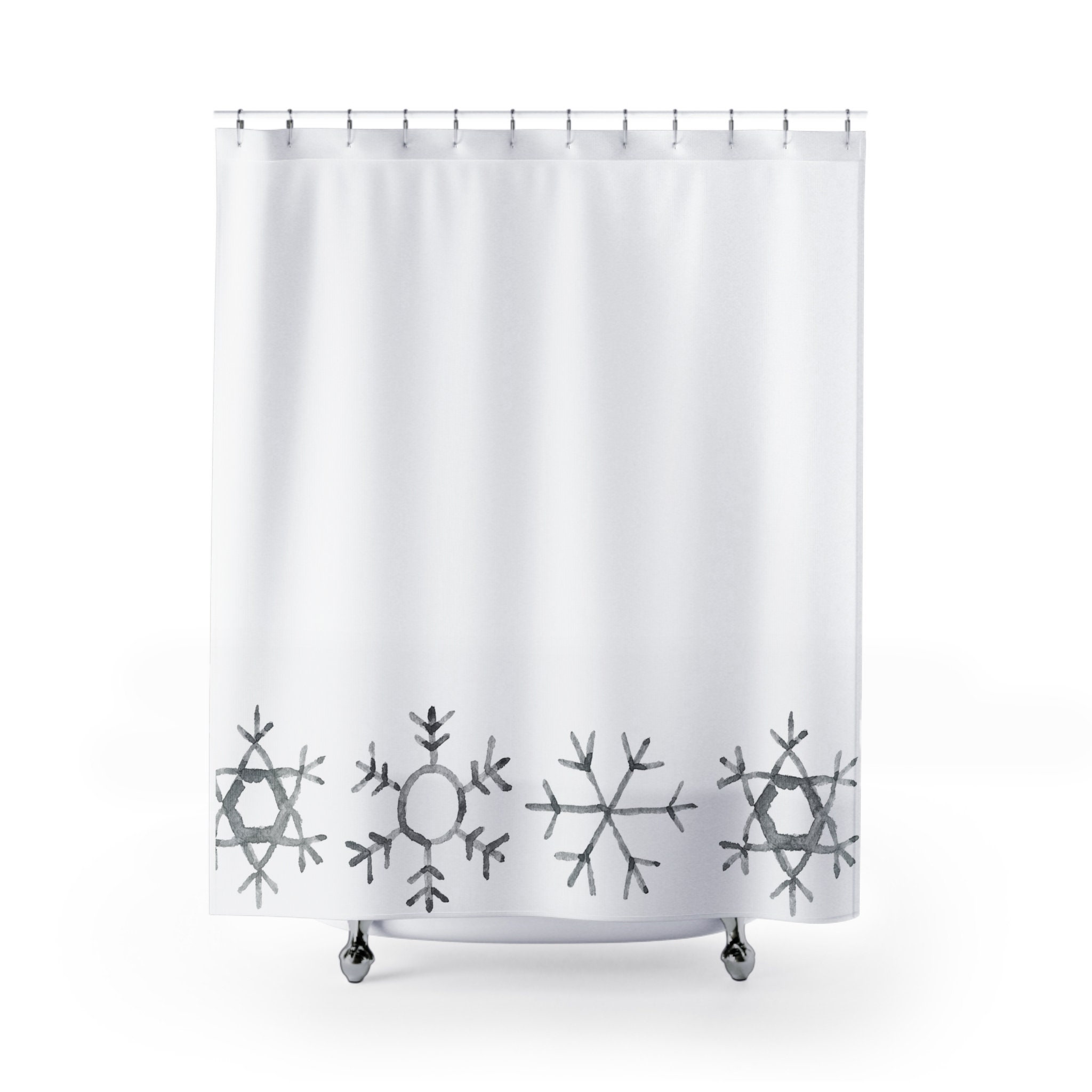 Christmas Shower Curtain, Gray, Snowflake Shower Curtain, Coastal