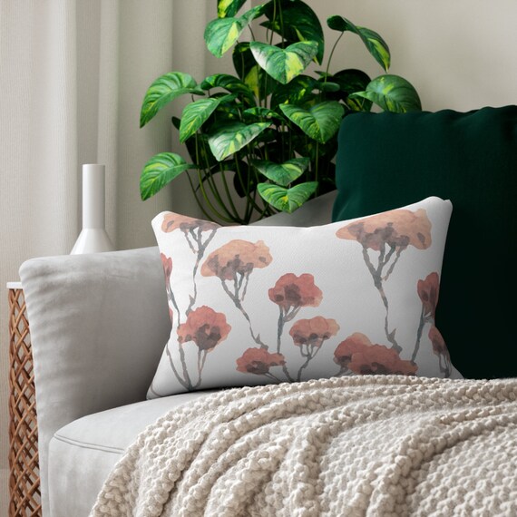Peach and Gray Lumbar Pillow Floral Pillow Spring Pillows Peach Throw Pillow Lumbar Pillow Etsy
