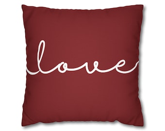 Red Love Pillow Cover, Word Pillow, Deep Red Throw Pillow, Valentine's Day Decoration, Custom Colors Available, Multiple Sizes