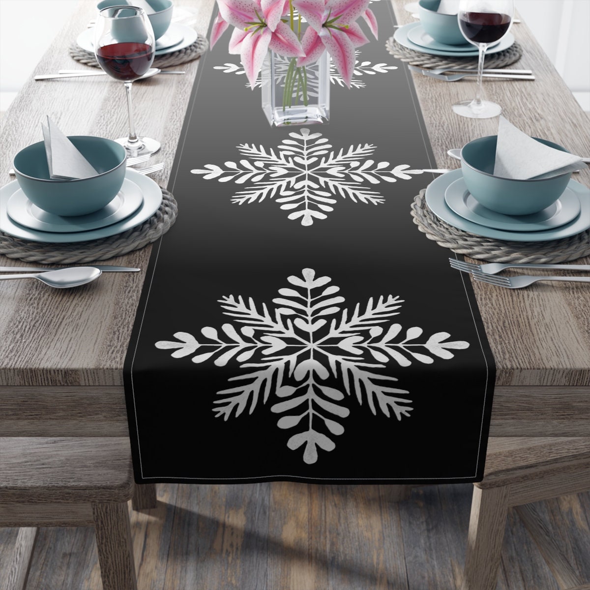 35 Elegant Christmas Hallway and Entryway Decorations 27 Black and White Christmas Table Runner, Snowflake Table Decor, Black…