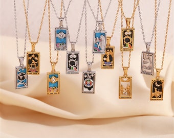 Collar de tarot de oro, collar de cartas de tarot de plata, collar colgante de cartas de tarot, amuletos de tarot para ella, colgante de tarot para mamá, regalo del Día de las Madres