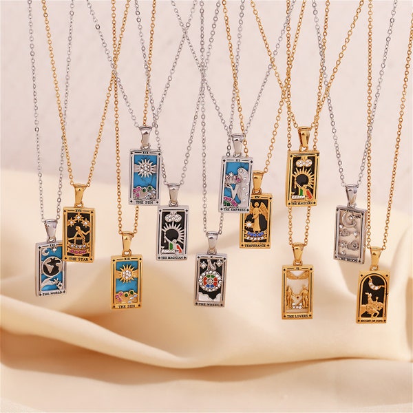 Gold Tarot Necklace, Silver Tarot Card Necklace, Tarot Card Pendant Necklace, Tarot Charms for Her, Tarot Pendant for Mom, Mothers Day Gift