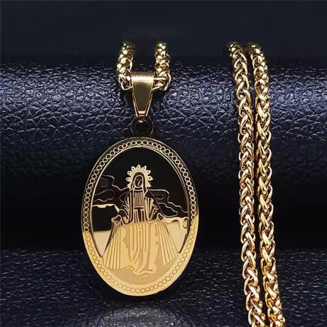 14K Gold Virgin Mary Necklace, Our Lady of Guadalupe Pendant Necklace ...