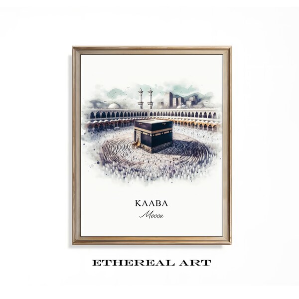 Kaaba Mecca Wall Art, Muslim Printable Islamic Decor, Umrah Mubarak Gift, Ramadan Decoration, Islamic Architecture Saudi Arabia Poster Art