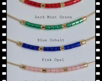 Colorful Beaded Miyuki Necklace, Minimalist Gold Delicate Necklace, Birthstone Color Necklace, Minimalist Boho Jewelry, Simple Necklace