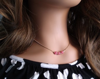 Pink Birthstone Necklace, Gemstone Necklace,  3 Stone Necklace, Custom Birthstone Necklace, January - June Birthstone Necklace