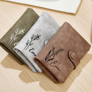 Personalisierter Geburtsblumen-Mappen-Kartenhalter - Minimalistisch, Schwarz Weiß - Benutzerdefinierter Name - Ideal für Geburtstag, Muttertag, Brautjungfern-Geschenk