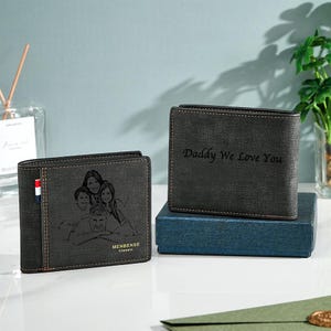 Portefeuille photo personnalisé pour homme - Portefeuille photo en cuir PU avec texte | portefeuille pliable pour homme | Cadeau d'anniversaire et de mariage pour lui