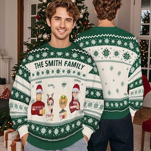 Suéter personalizado de família feia | Suéter de Natal de desenho animado personalizado | Presente engraçado para família ou amigo