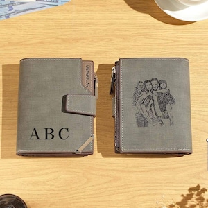 Portefeuille pliable en cuir pour homme avec photo personnalisée | Cadeau d'anniversaire pour la fête des pères pour lui