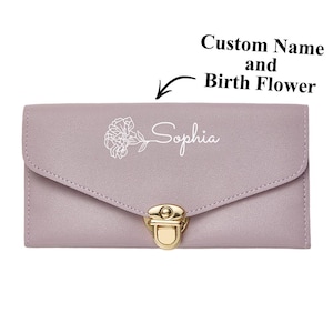 Cartera de cuero con flor de nacimiento personalizada / Cartera con flor de nacimiento personalizada con nombre / Regalo de cumpleaños para ella