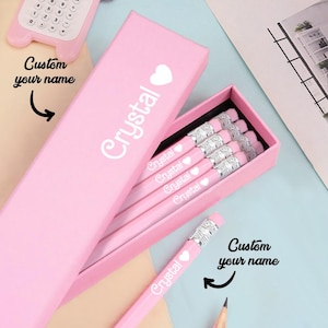 Scatola personalizzata da 12 matite HB rosa con gomma / Set di matite rosa personalizzate / Regalo di ritorno a scuola per ragazze / Regalo per gli amanti della cancelleria