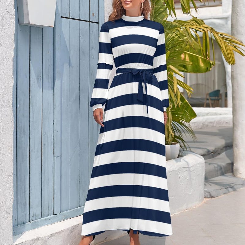 Navy Monotone Striped Dress