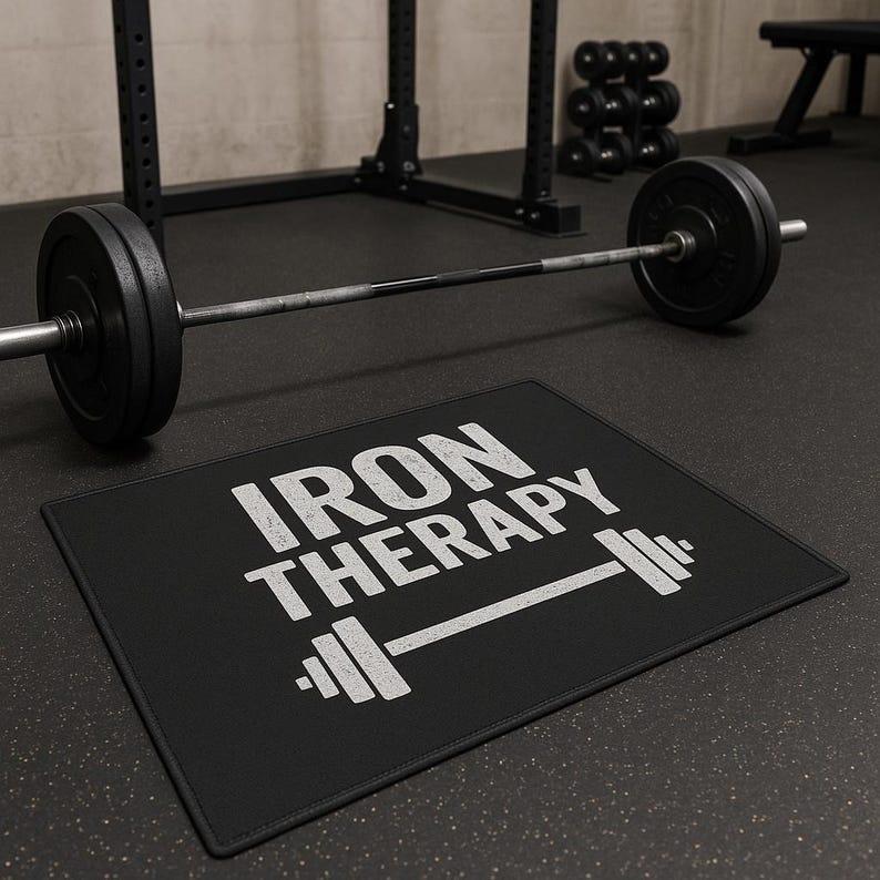Iron Therapy barbell floor mat | Gym Decor | Fitness mat image 1