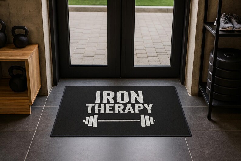 Iron Therapy barbell floor mat | Gym Decor | Fitness mat image 2