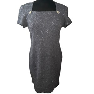 Vintage 90s Jessica Howard Black Sparkly Rhinestone Shift Dress Formal 8 Medium