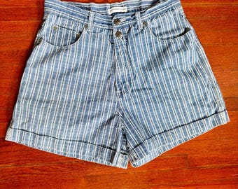 Vintage 80s 90s Canyon River Blues High Waist Blue Denim Striped Shorts 26 Small