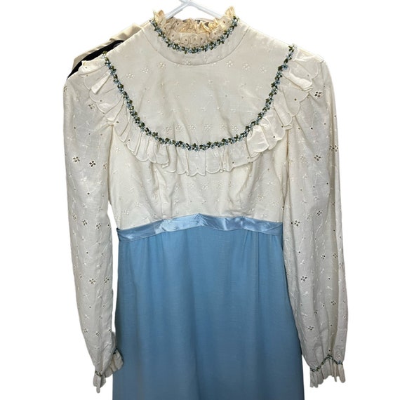 Vintage 60s Handmade Prairie Regency White Blue C… - image 3