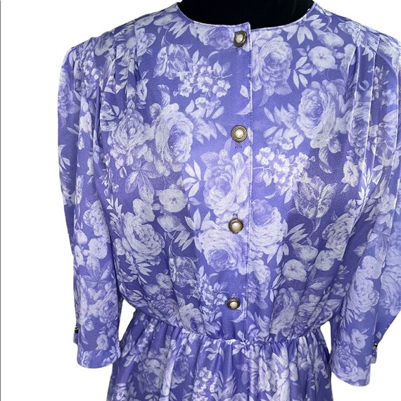 Vintage 80s Purple Floral Cottagecore Feminine Dr… - image 2