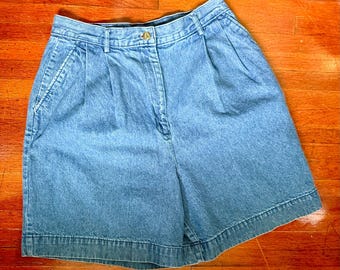 Vintage 80er Jahre East Glen Hohe Taille Bare Back Blau Denim Jeans Mom Shorts 29 "Klein