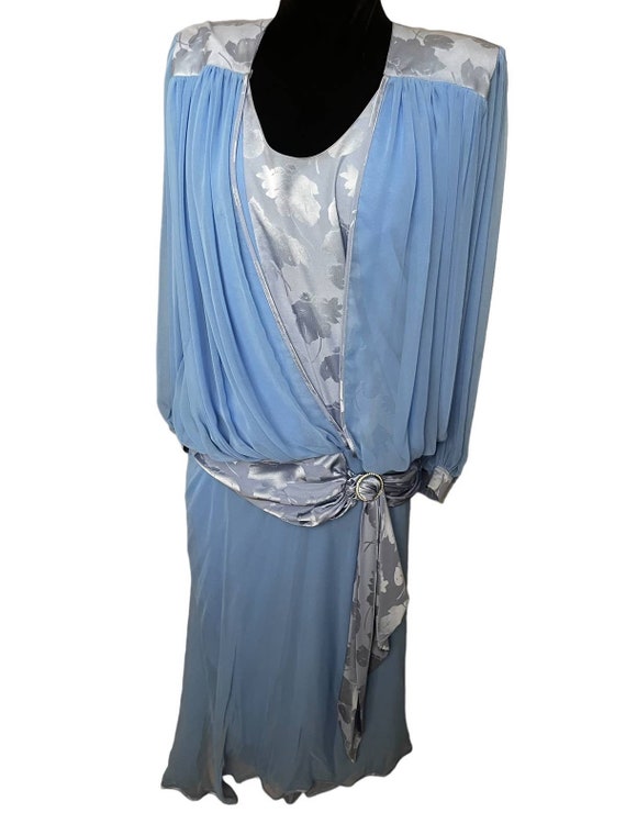 Vintage 80s Giba Blue Periwinkle Draped Formal Eve