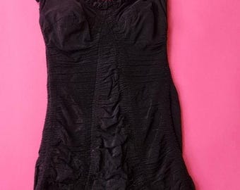Vintage 1940’s 50s Catalina Black Ruched One Piece Bathing Swim Suit Small Retro