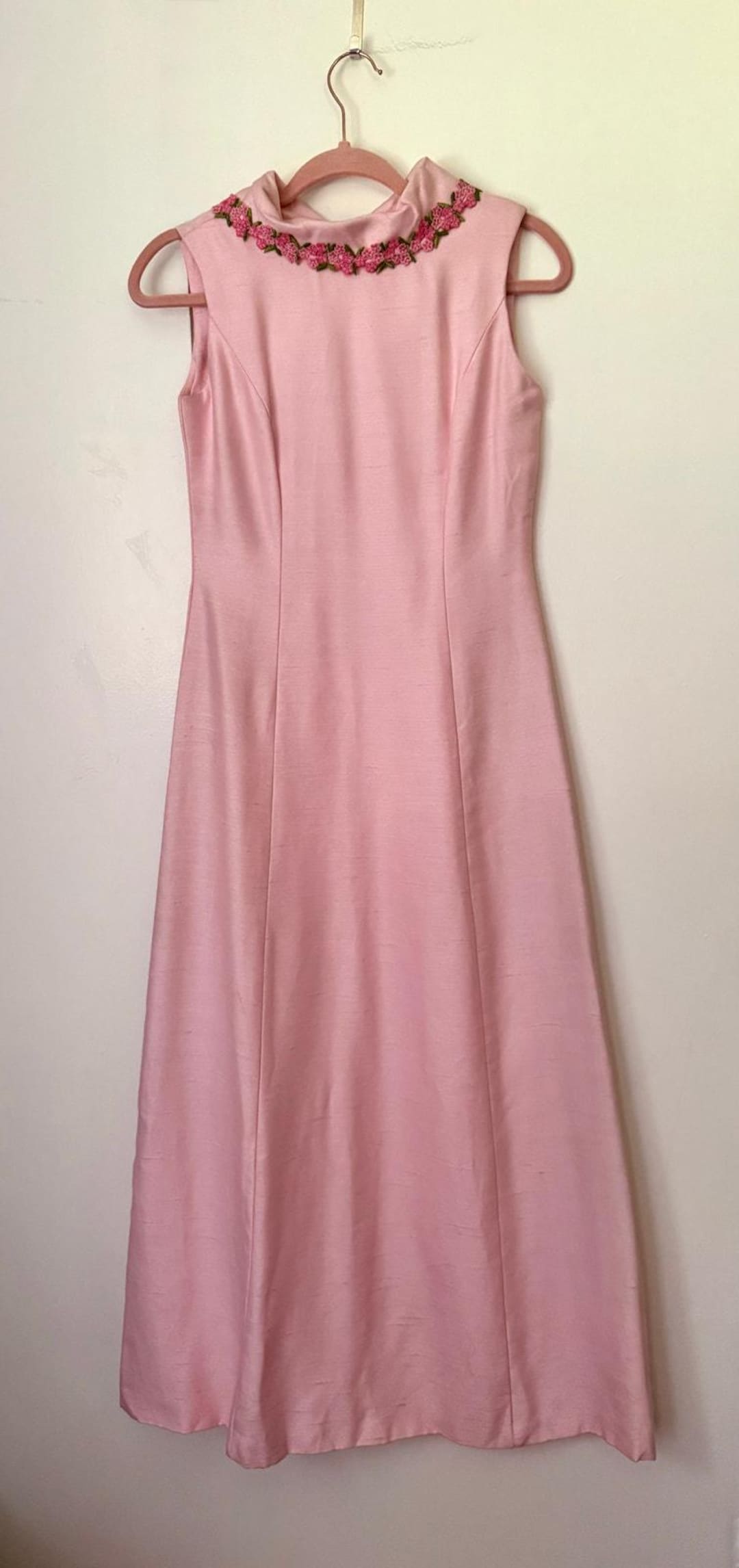 60年代ヴィンテージ ノースリーブ ライトピンク 花柄 モックネック