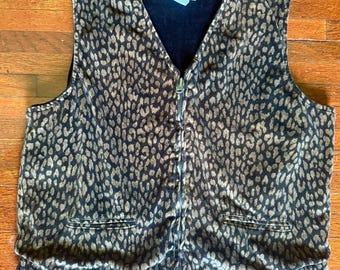 Vintage 90s Jones New York Leopard Print Brown Black Zip Up Vest Jacket Large XL