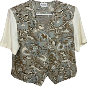 Vintage 90s Maren Cream Sage Green Gold Blouse Neutral Top Med Fall Boho Preppy