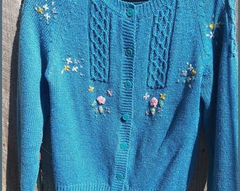 Vintage jaren 60 blauw bordeaux gebreid acryl vest trui XS S Cottage