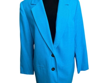 Vintage 90s Requirements Cerulean Blue Oversized Boyfriend Blazer 10 Med Large
