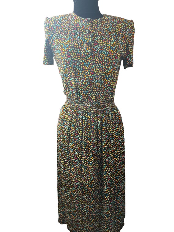 Vintage 70s Virgo Black Rainbow Multicolored Polka