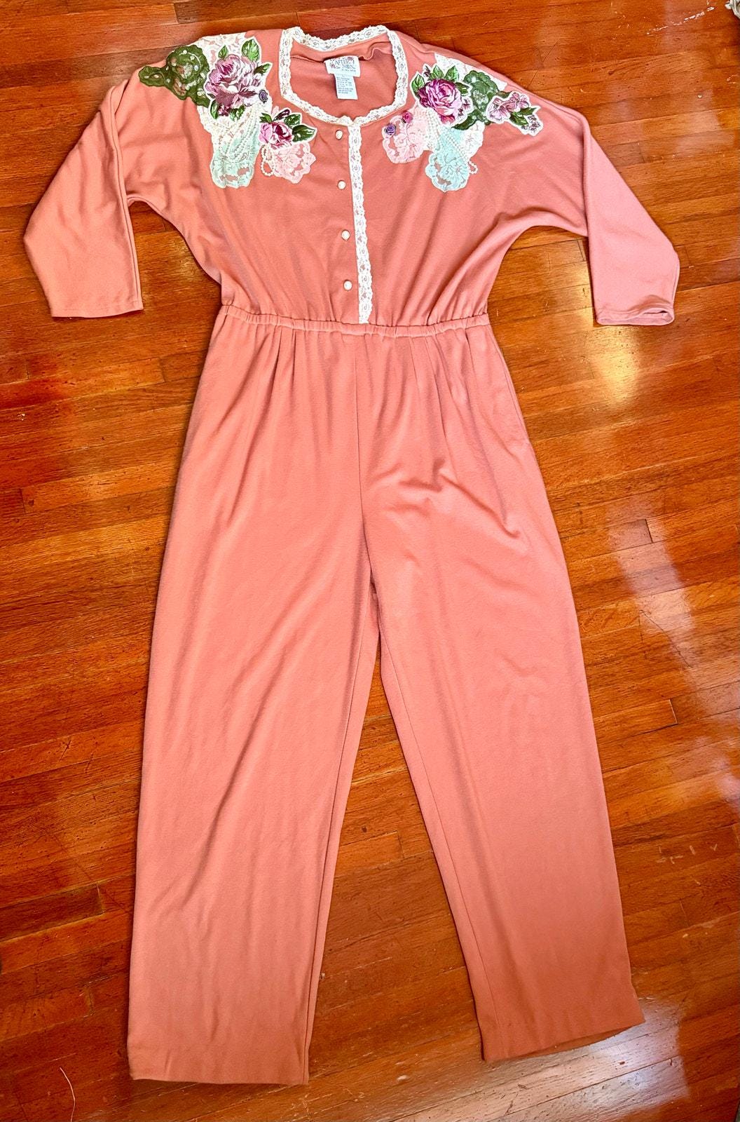 Vintage 80's Lacy Afternoon by Shell Kepler Orange Jumpsuit Floral