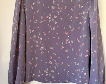 Vintage 70's MJ Lavender Purple Pink Emboss Dot Long Balloon Sleeve Blouse Large