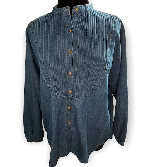 Vintage 80s Gitano Denim Blue Button Down Long Sl… - image 1