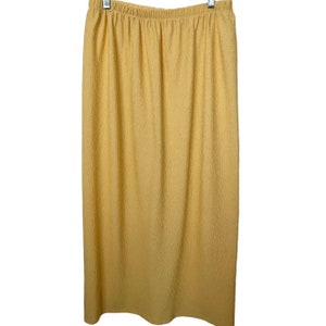 Vintage 90s Yellow Bodycon Textured Midi Pencil Skirt Stretch Medium Large Work