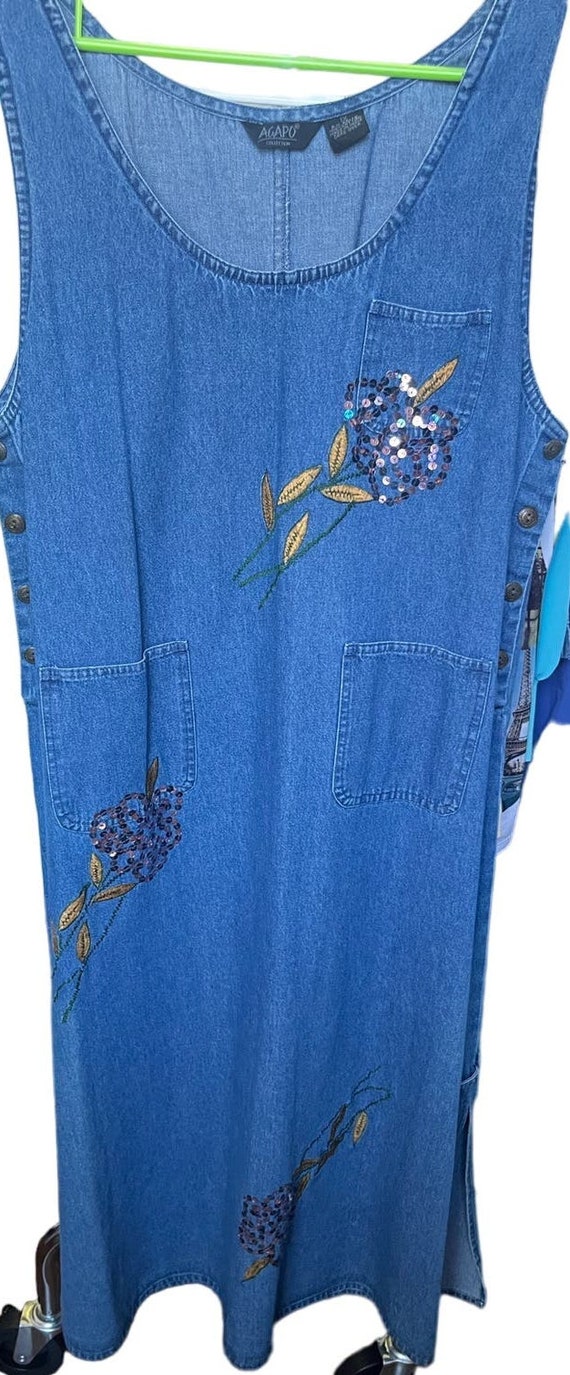 Vintage 90s Agapo Boho Sequin Denim Jumper Embroid